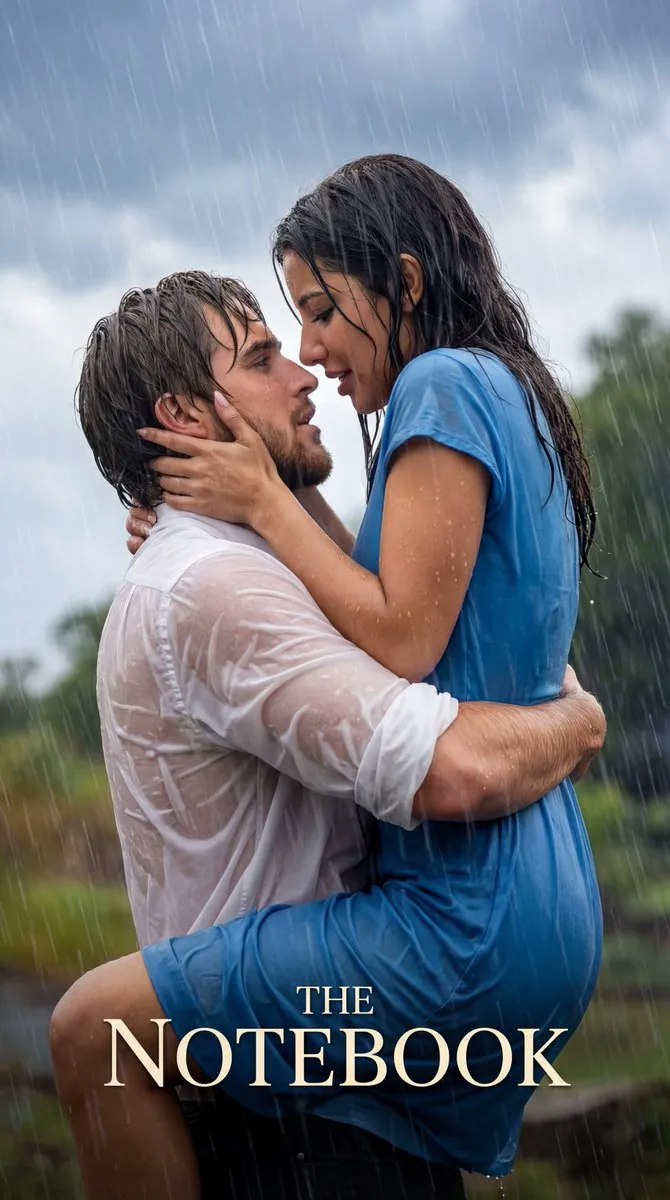 Romantic Couple in Rain Movie Poster - The Notebook - Cinematic, Poster - AI Generated Image