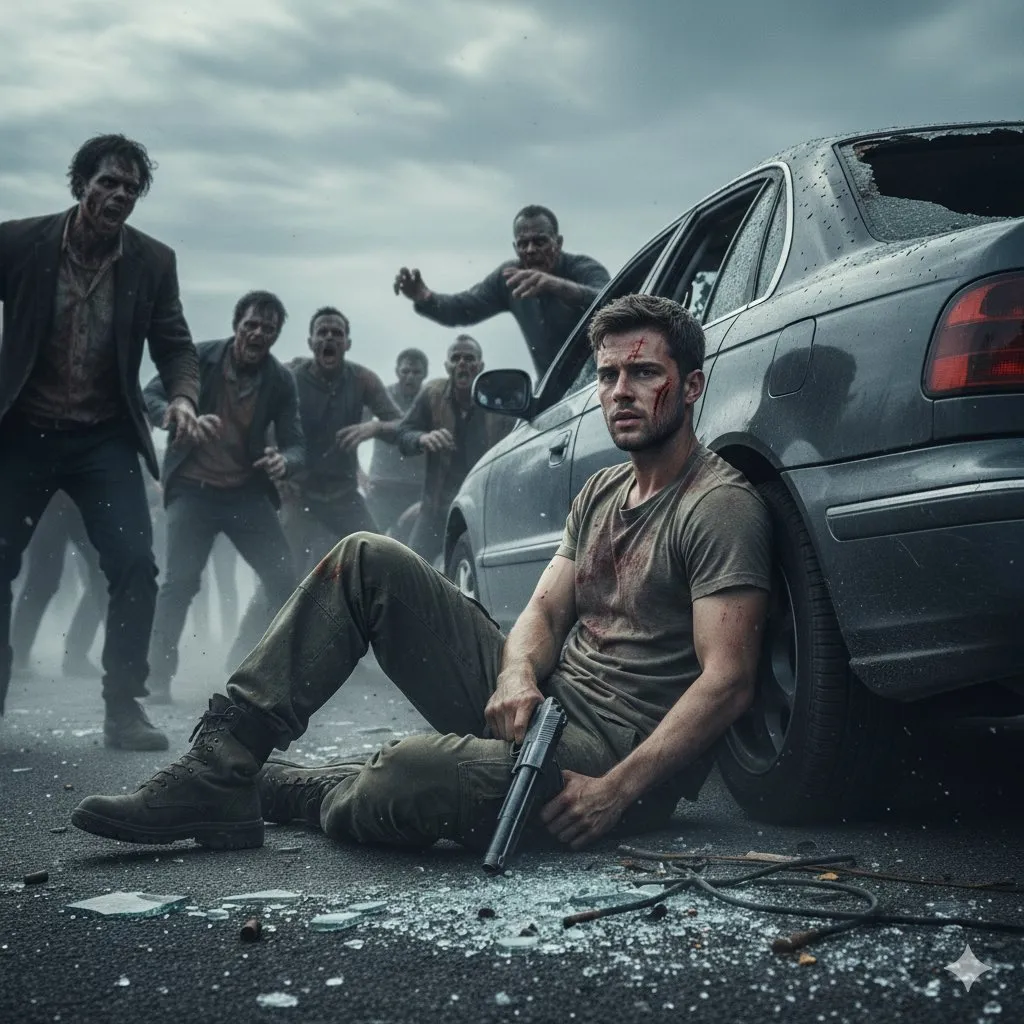 Intense Cinematic Zombie Apocalypse Survivor Scene - Cinematic, Poster - AI Generated Image