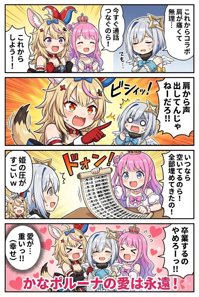 Cheerful Anime VTuber Comic Strip: Polka, Luna, Kanata - Anime, Manga - AI Generated Image
