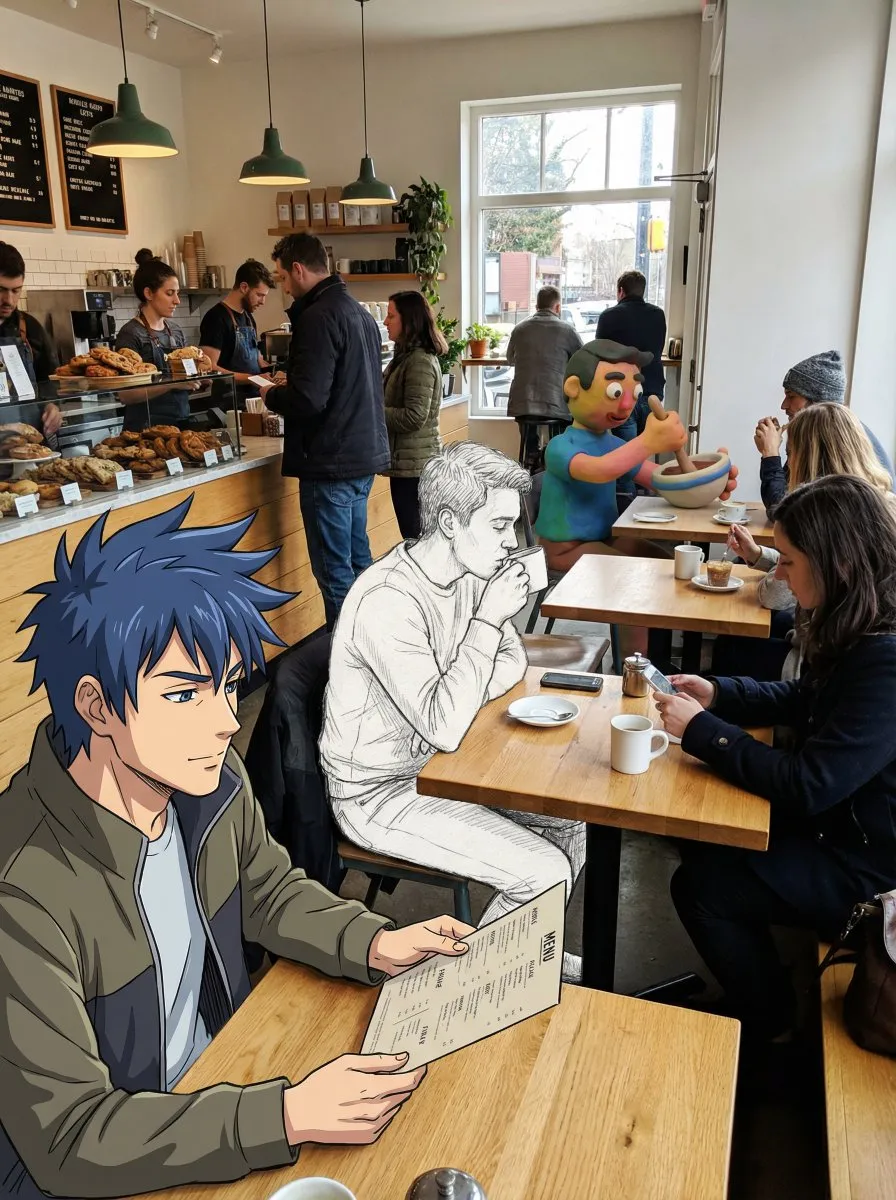 Coffee Shop Art: Anime, Sketch & Claymation Characters - Anime, Manga - AI Generated Image