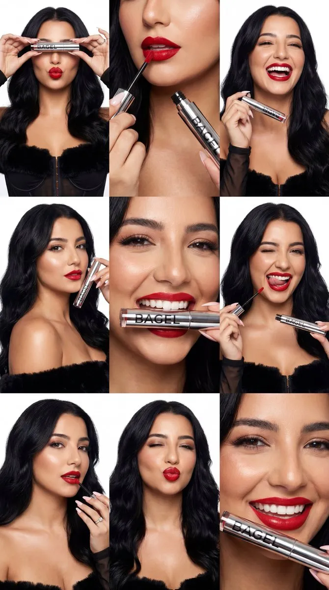 Woman Posing with Red Lip Gloss | Beauty Product Shoot - Product, Photography - AI Generated Image
