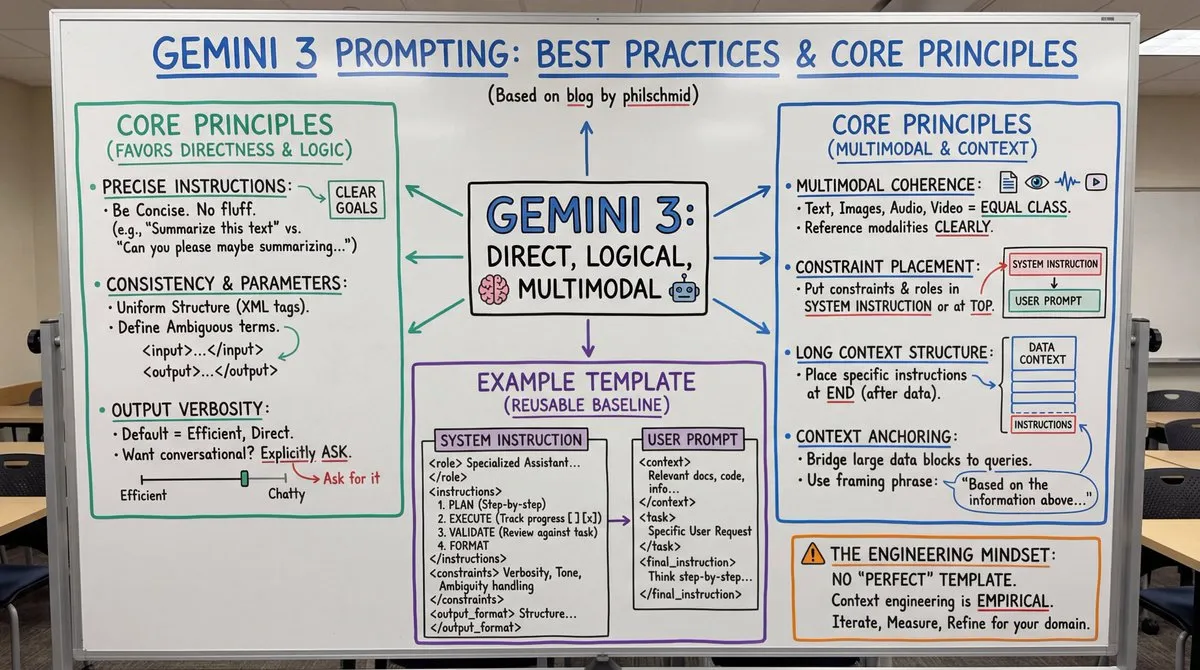 Gemini 3 Prompting Best Practices | AI Prompt Engineering Guide - Minimalist, Icon - AI Generated Image
