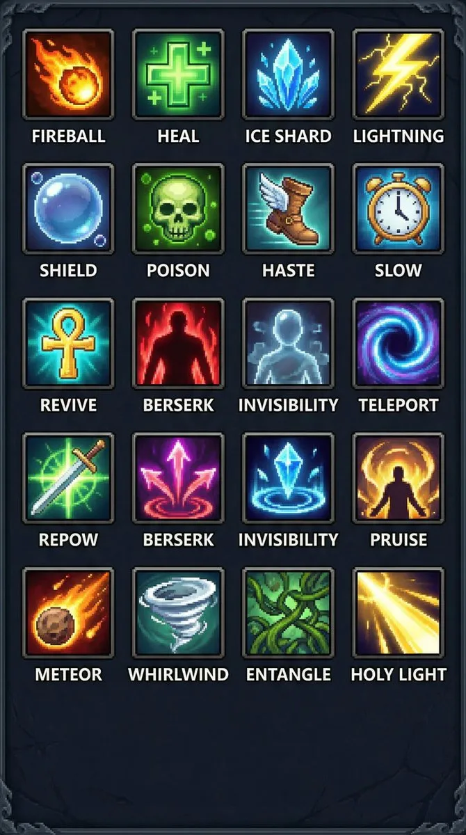 Fantasy Pixel Art Spell & Ability Icons | Game UI Assets - Minimalist, Icon - AI Generated Image