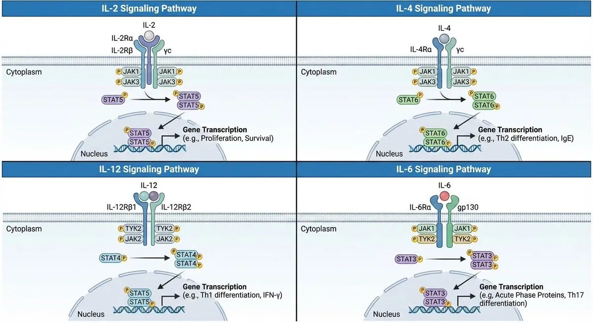 Interleukin (IL-2, IL-4, IL-6, IL-12) Signaling Pathways - Minimalist, Icon - AI Generated Image
