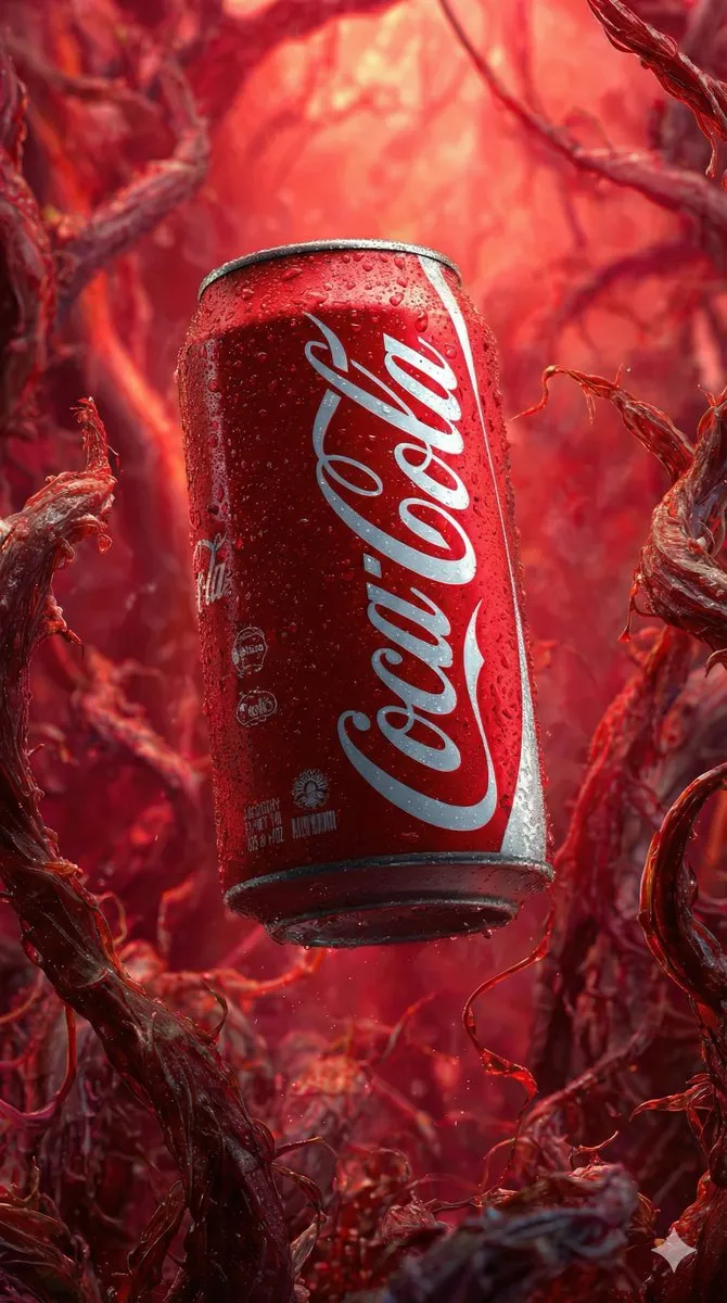 Photorealistic Coca-Cola Can in Surreal Organic Landscape - Product, Photography - AI Generated Image