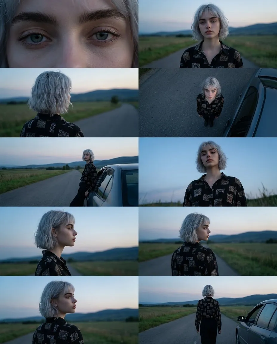 Cinematic Portrait: Woman on Rural Road at Dusk - Portrait, Photography - AI Generated Image