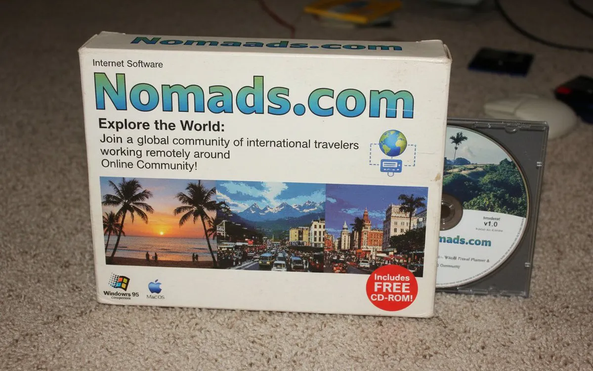 Vintage Nomads.com Internet Software Box & CD-ROM - Product, Photography - AI Generated Image