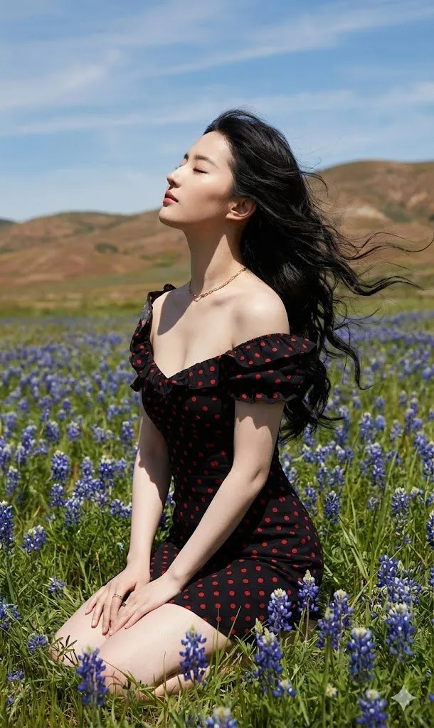 Serene Woman in Bluebonnet Field | Outdoor Portrait Photography - Portrait, Photography - AI Generated Image