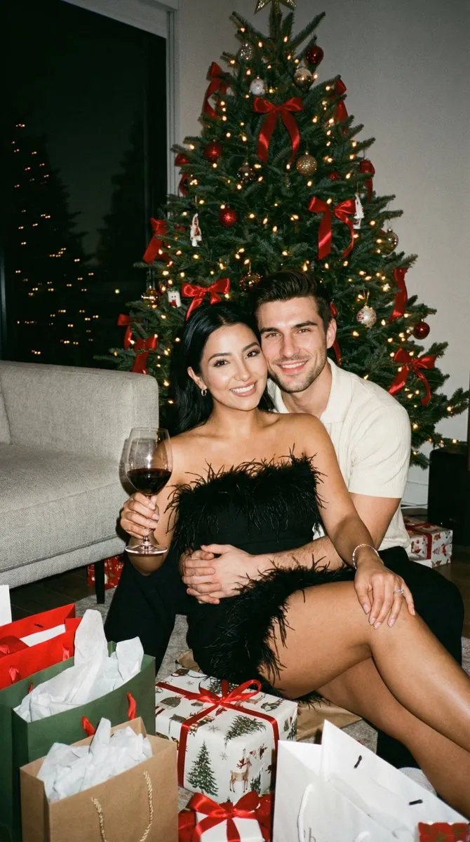 Joyful Couple Christmas Portrait with Festive Gifts - Portrait, Photography - AI Generated Image
