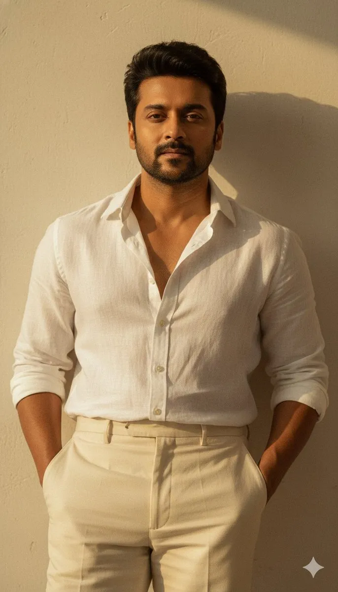 Stylish Man Portrait: White Shirt, Beige Pants, Confident - Portrait, Photography - AI Generated Image