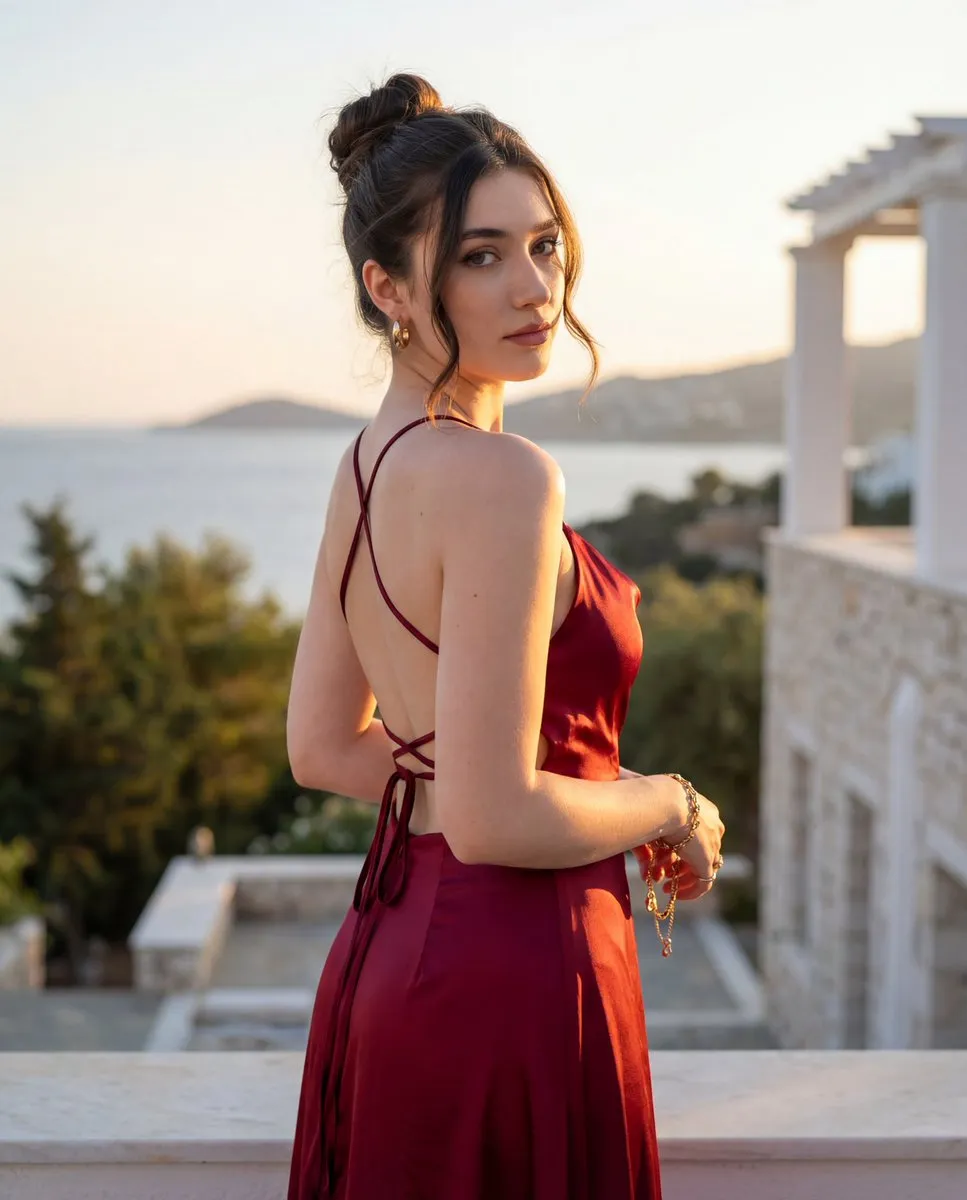 Elegant Backless Dress Portrait at Sunset | Golden Hour Fashion - Portrait, Photography - AI Generated Image