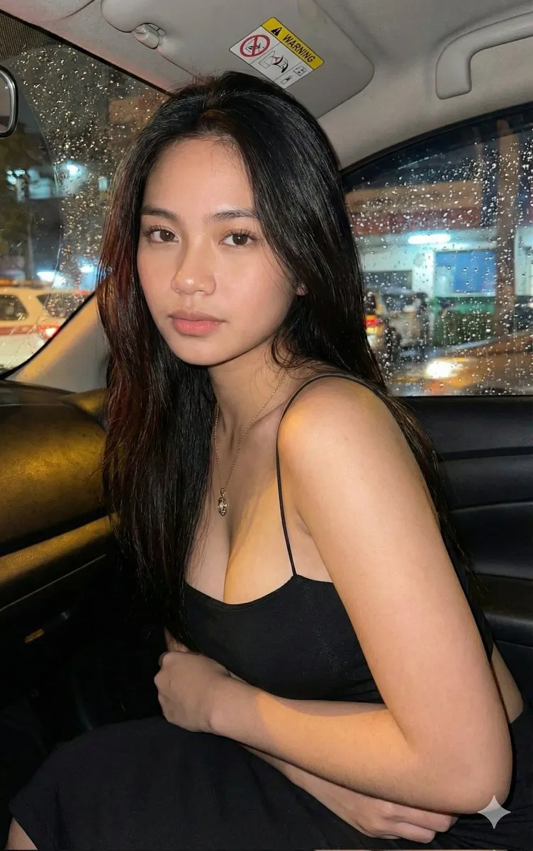 Candid Portrait of Young Woman in Rainy Night Car - Portrait, Photography - AI Generated Image