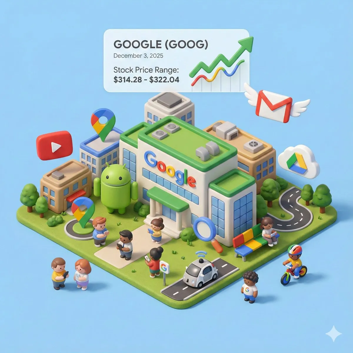 Google (GOOG) Stock Price & Tech City 3D Render - 3D, Miniature - AI Generated Image