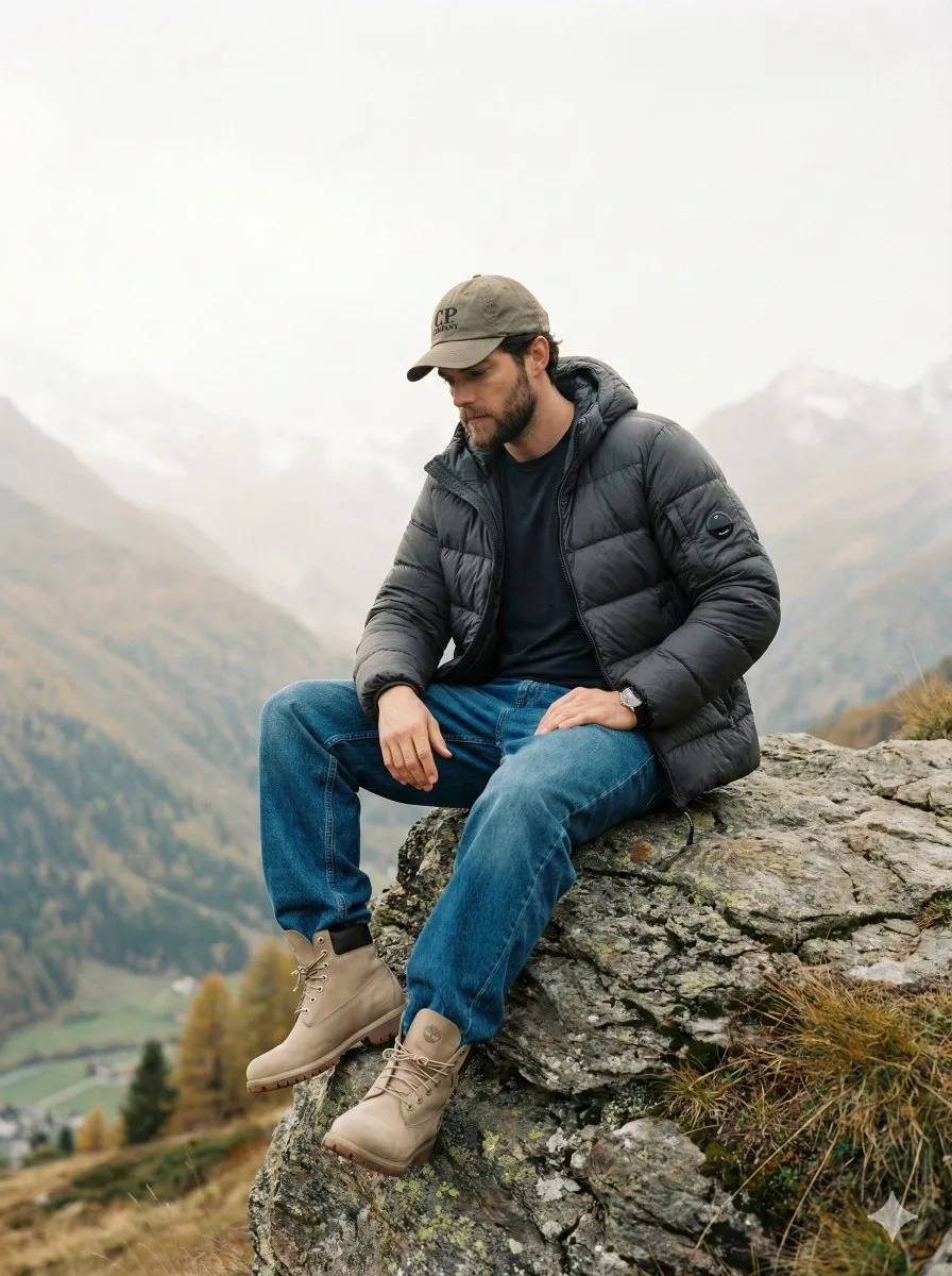 Men's Outdoor Style: Mountain Adventure Fashion - Fashion, Photography - AI Generated Image