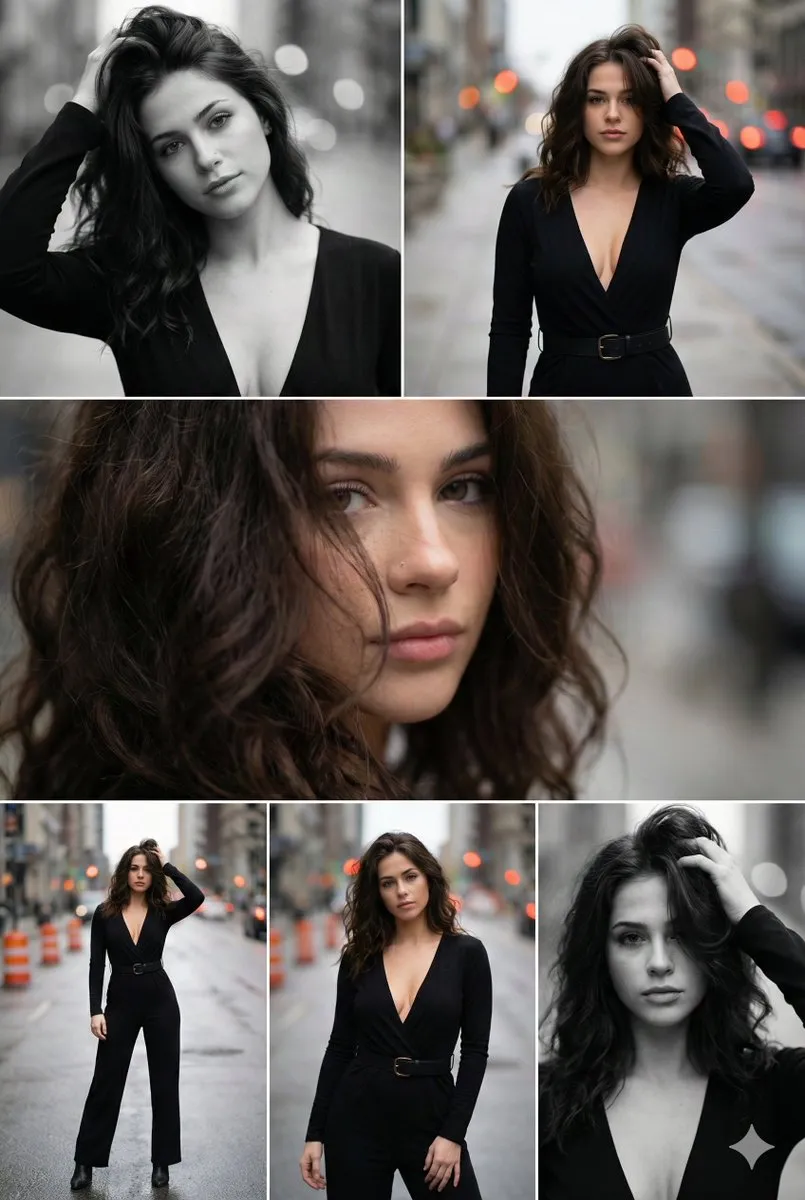 Fashion Portrait: Woman in Black Jumpsuit on City Street - Fashion, Photography - AI Generated Image