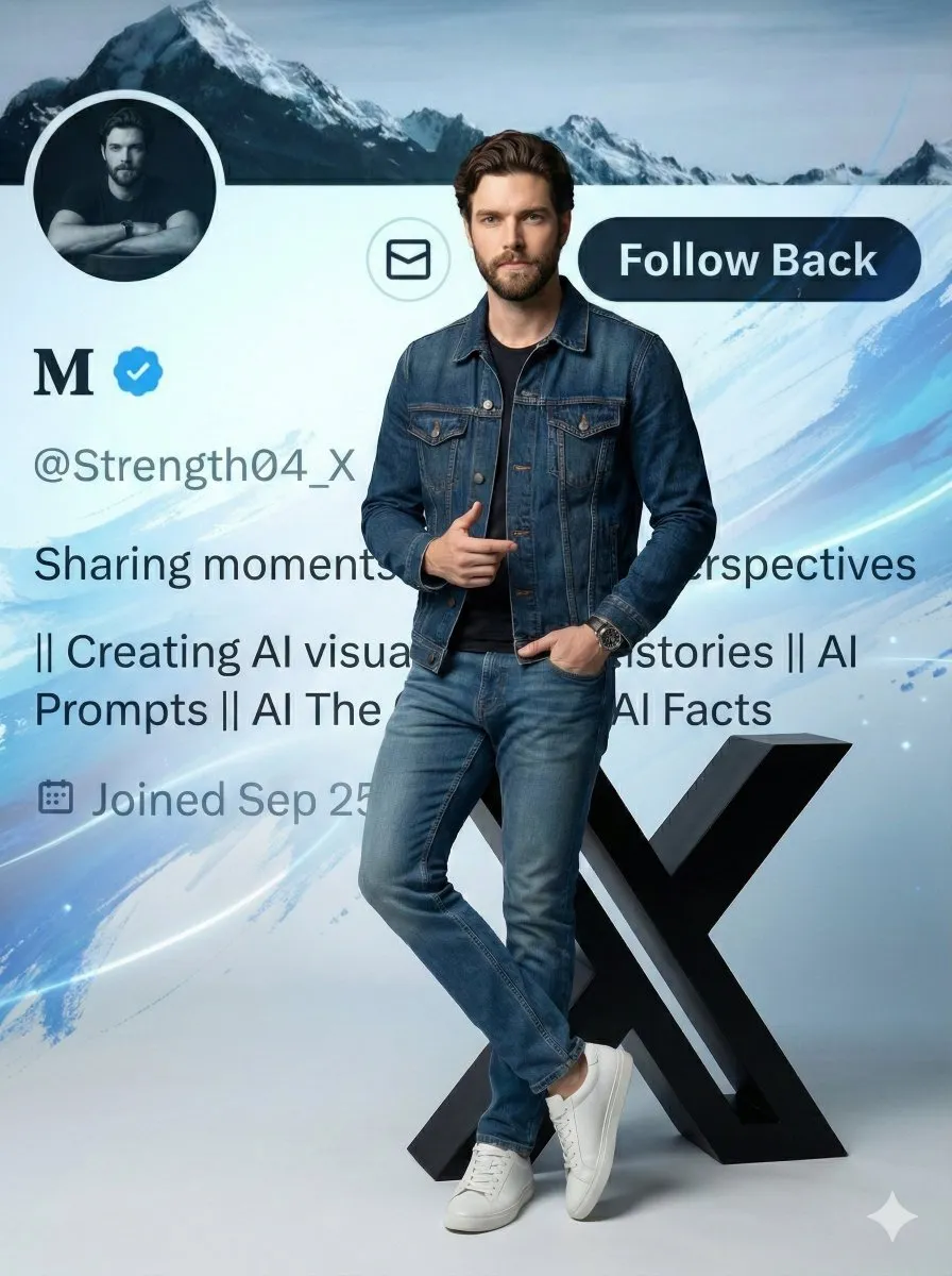 Photorealistic Male Model in Denim on Social Media X Profile - Fashion, Photography - AI Generated Image