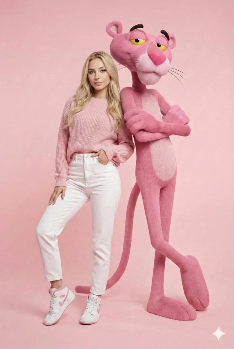 Blonde Woman & Pink Panther Fashion Portrait | Pink Aesthetic - Fashion, Photography - AI Generated Image
