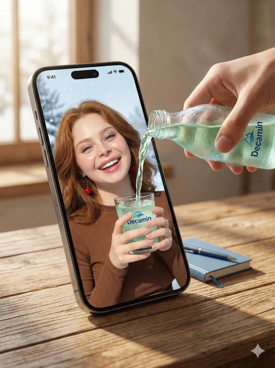 Innovative Smartphone Beverage Ad | Decamin Product Photo - Product, Photography - AI Generated Image