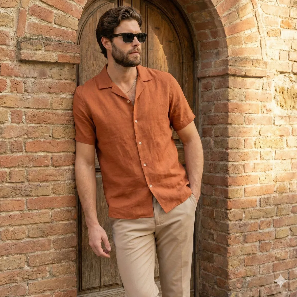 Stylish Man in Linen Shirt & Khaki Pants | Summer Menswear - Fashion, Photography - AI Generated Image