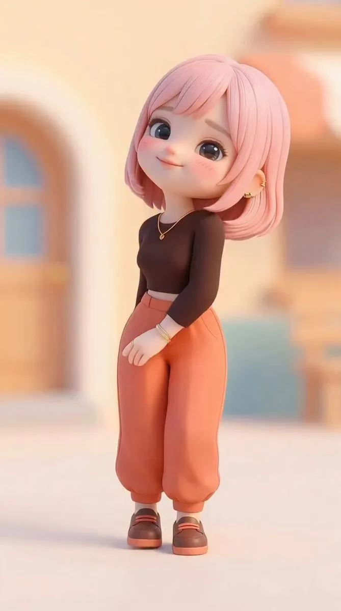 Cute 3D Render Character: Pink Hair Girl with Modern Outfit - Character, Design - AI Generated Image