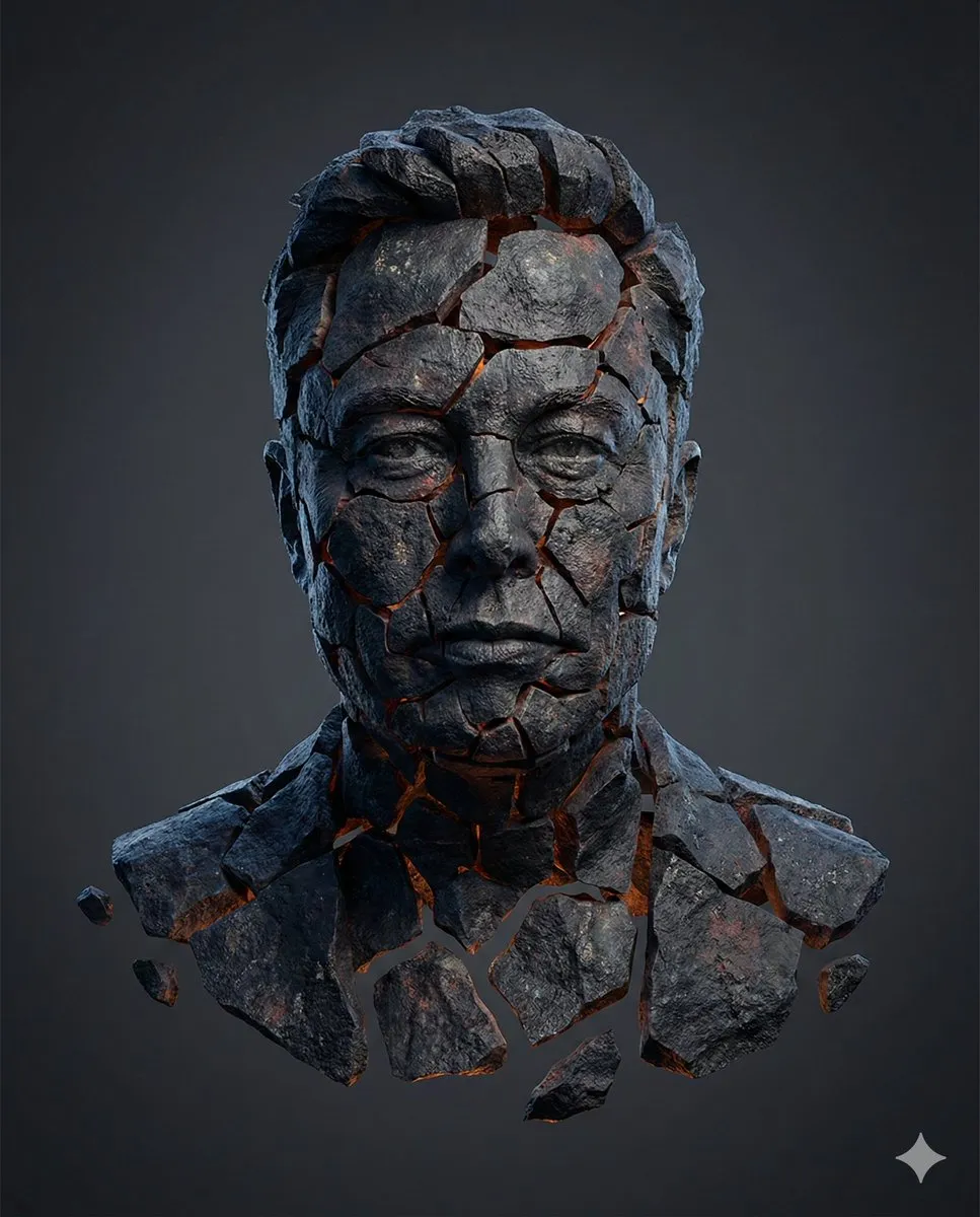 Elon Musk Volcanic Rock Bust 3D Render - Digital Art - Character, Design - AI Generated Image