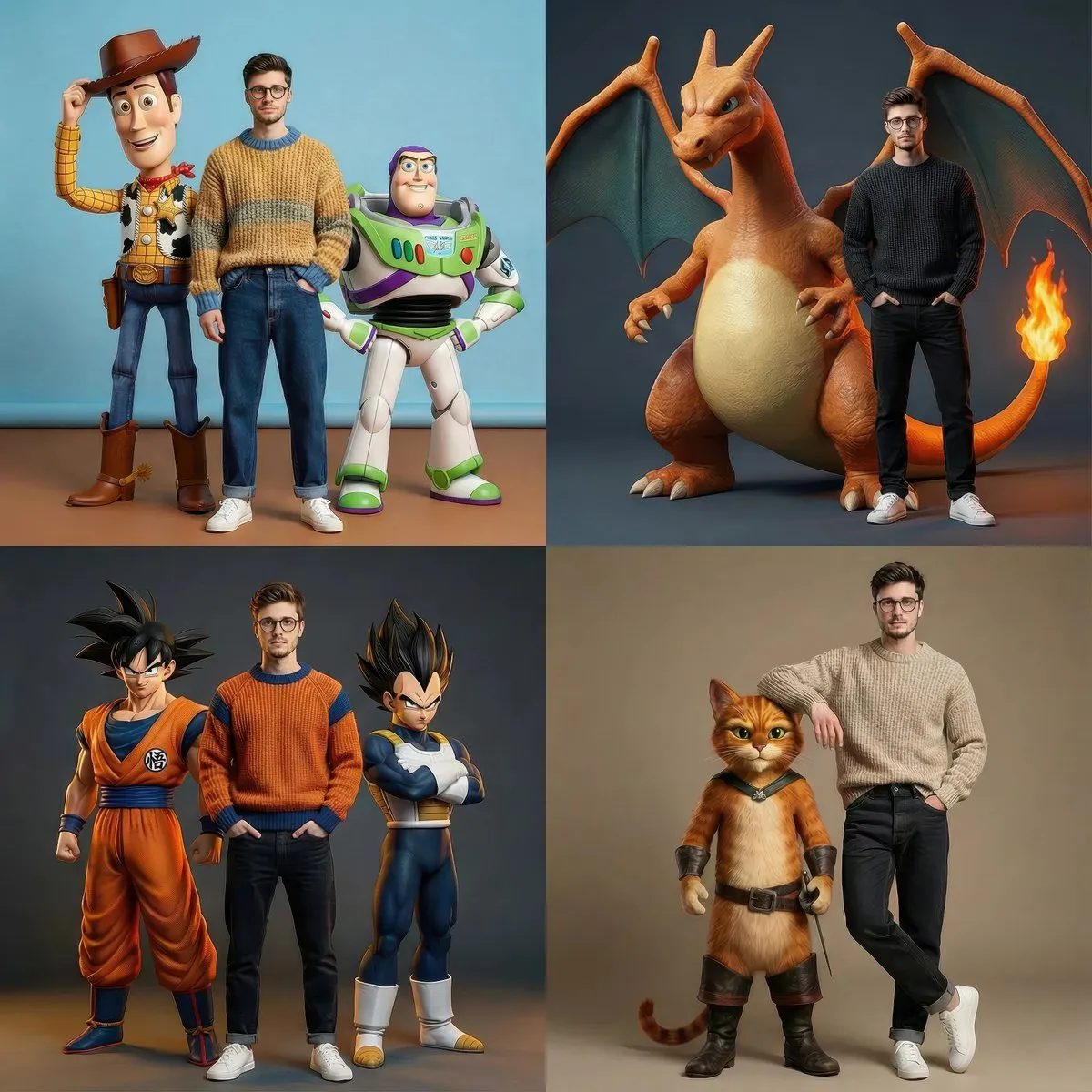 Man with Iconic Pop Culture Characters | Photorealistic AI - Character, Design - AI Generated Image