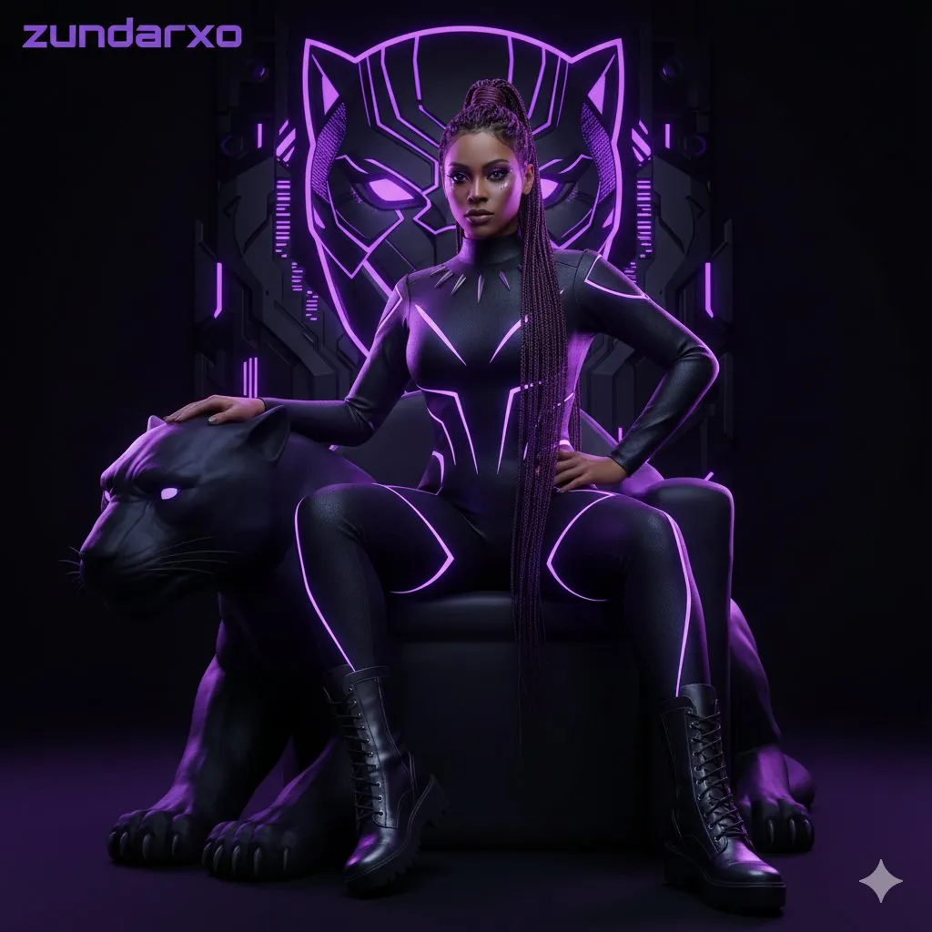 Black Panther Character Design - Futuristic Neon Superhero - Character, Design - AI Generated Image