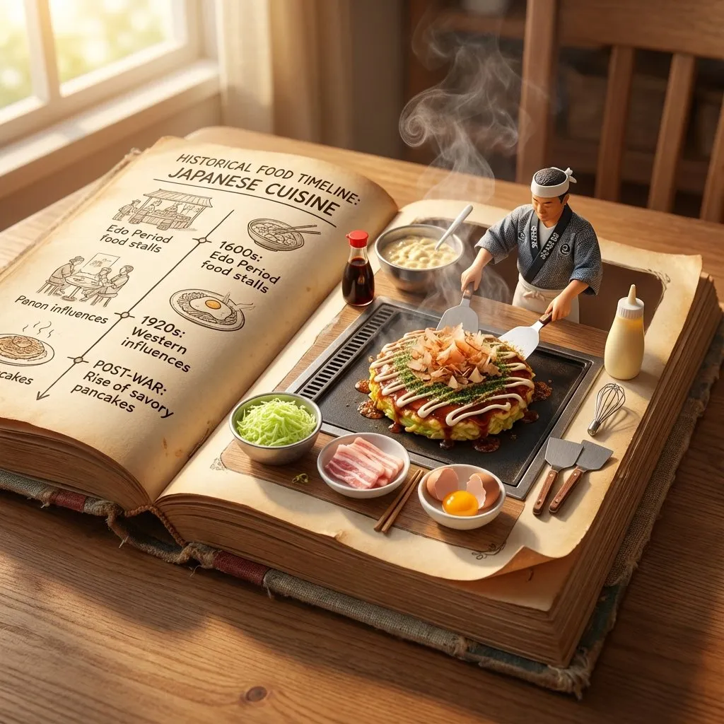 Japanese Cuisine: Miniature Okonomiyaki & Food History - Food, Culinary - AI Generated Image