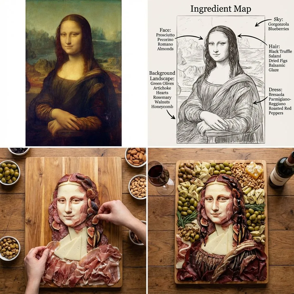 Mona Lisa Charcuterie Board Food Art - Creative Culinary - Food, Culinary - AI Generated Image