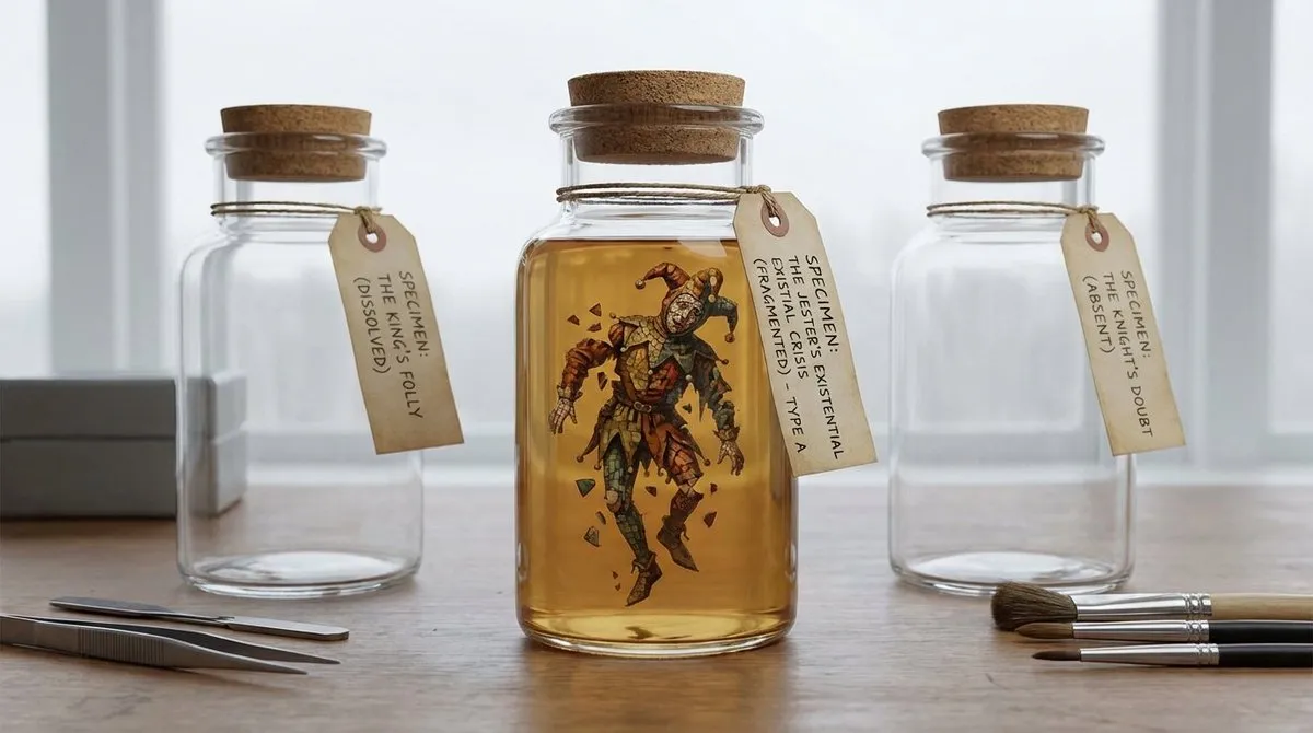Conceptual Art: Jester's Existential Crisis Specimen Jars - Fantasy, Sci-Fi - AI Generated Image