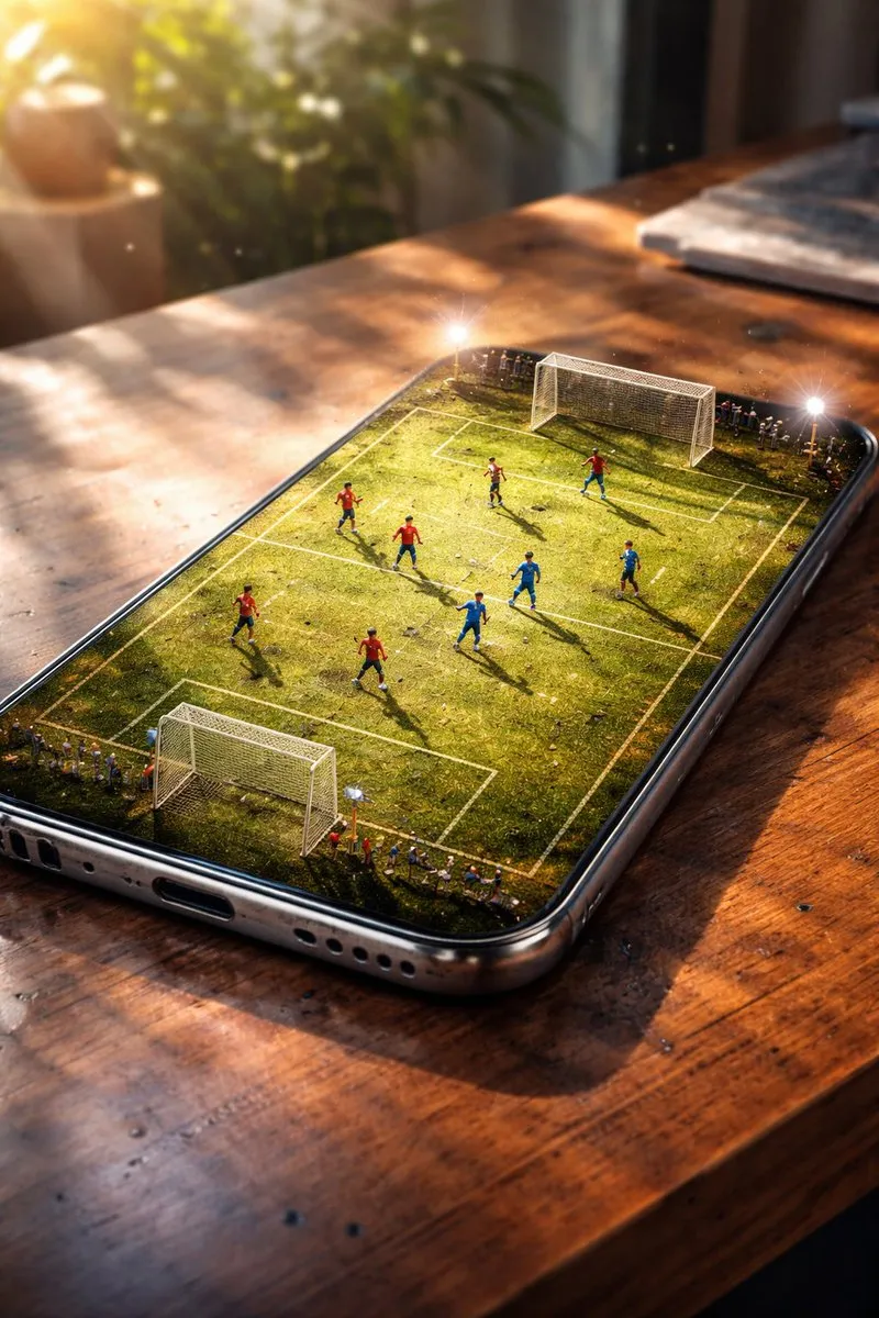 Miniature Soccer Game on Smartphone Screen - Digital Sports - Sports, Action - AI Generated Image