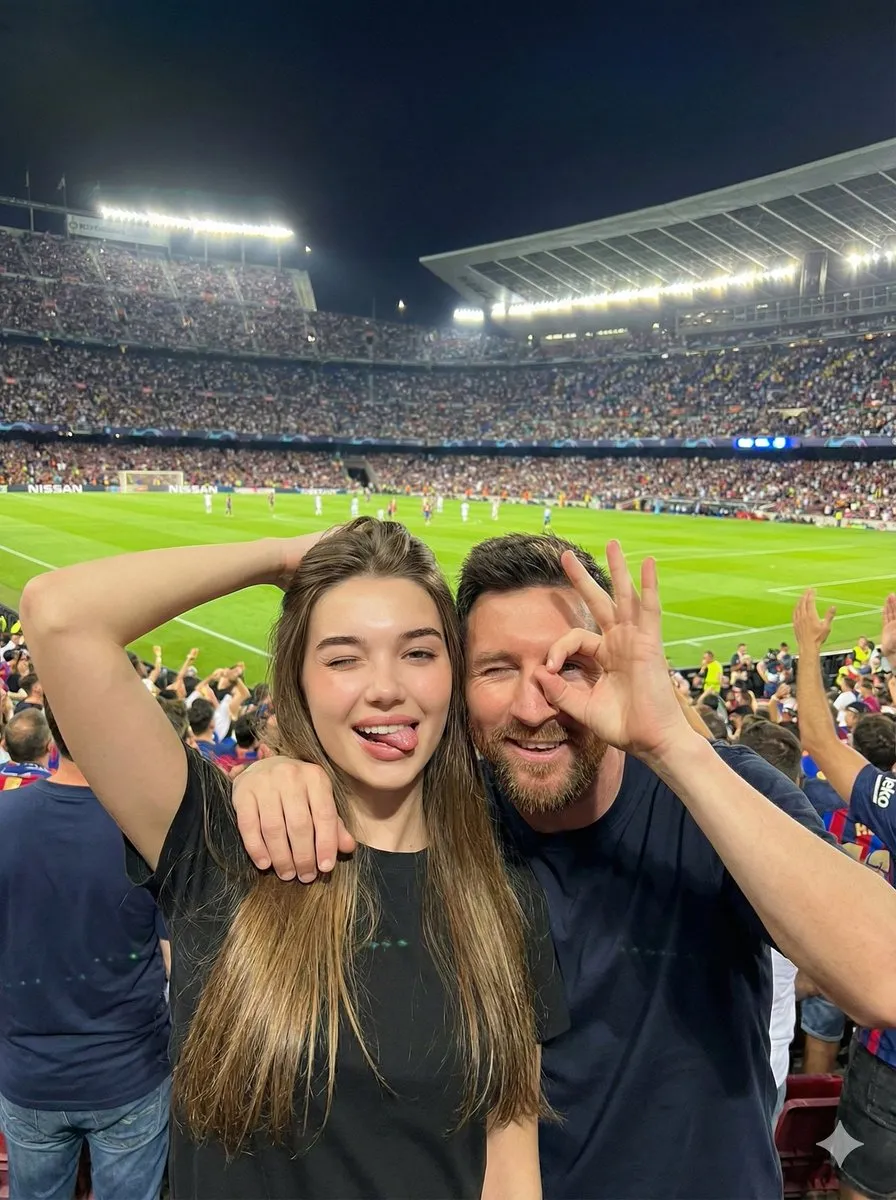 Lionel Messi Fan Photo at Football Game - Cheerful Selfie - Sports, Action - AI Generated Image