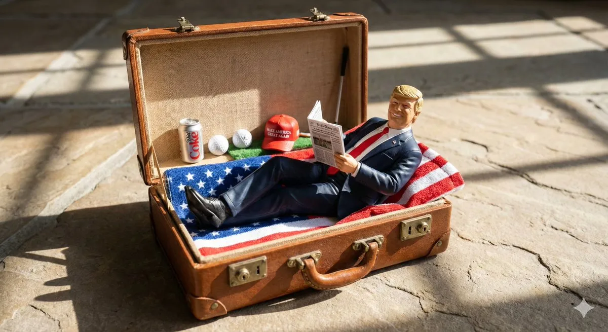 Donald Trump Miniature in Suitcase - Political Novelty - 3D, Miniature - AI Generated Image