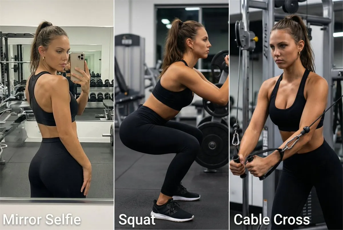 Fit Woman Gym Workout - Squat & Cable Cross Fitness - Sports, Action - AI Generated Image