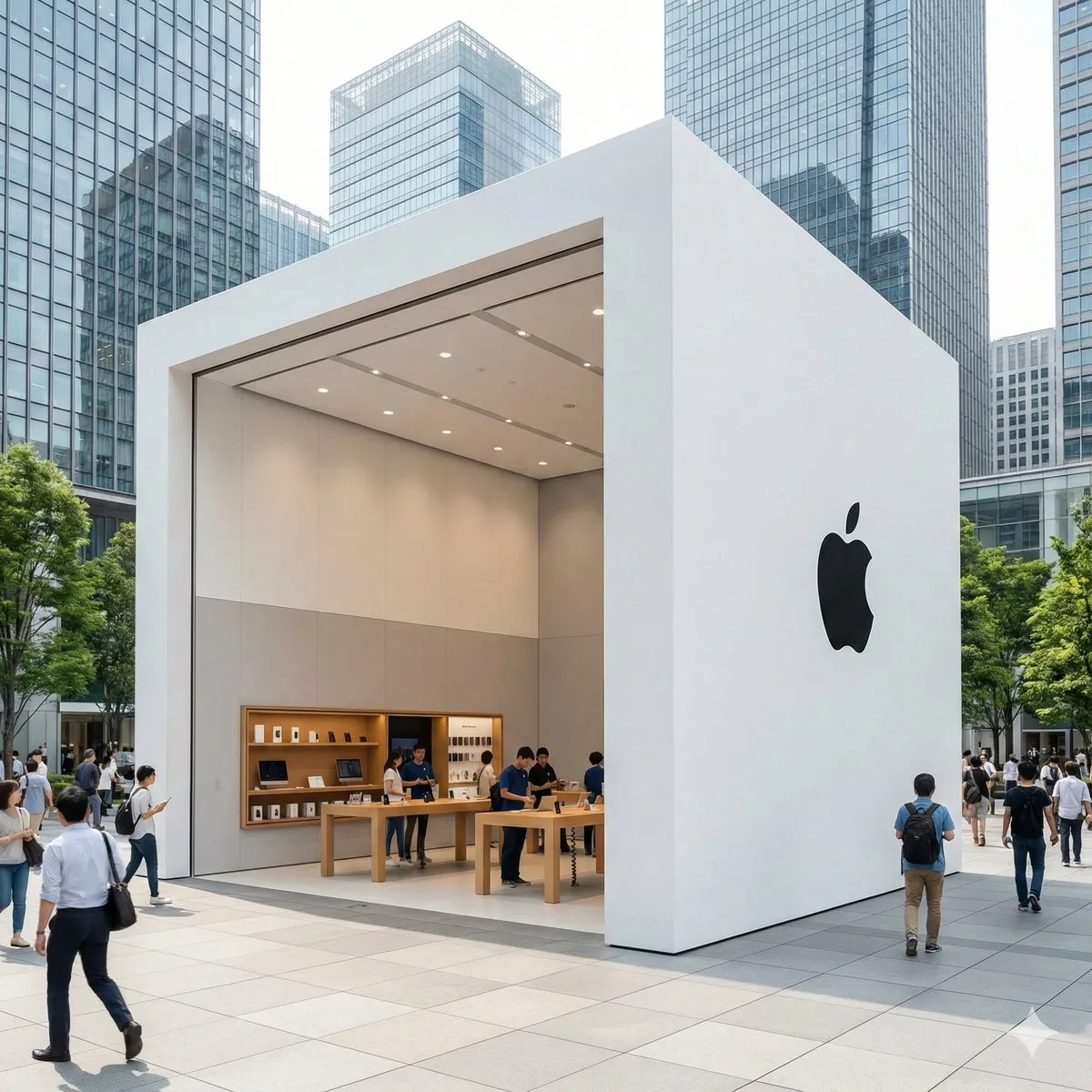 Modern Apple Store in Urban Cityscape - Minimalist Design - Urban, Cityscape - AI Generated Image