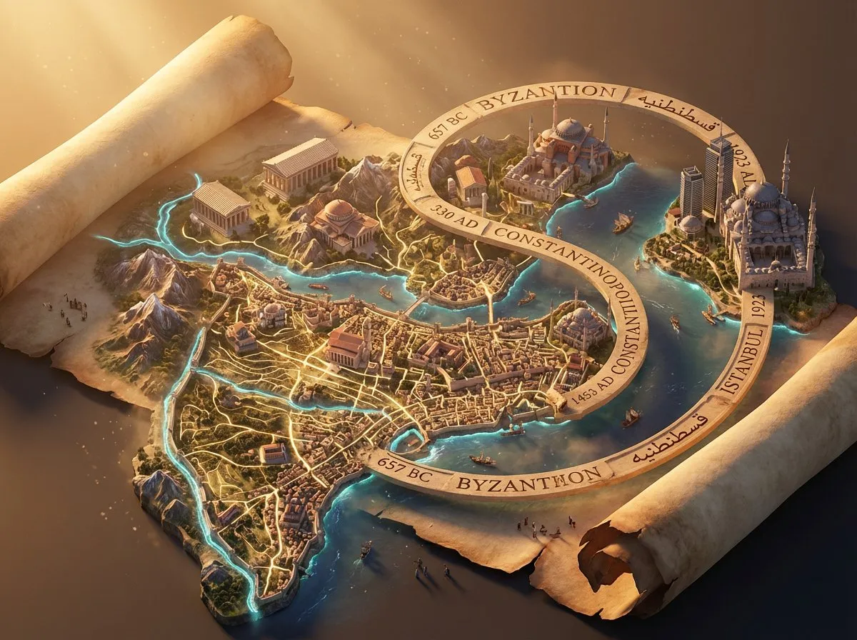 City Evolution: Byzantion, Constantinople, Istanbul Map - Urban, Cityscape - AI Generated Image