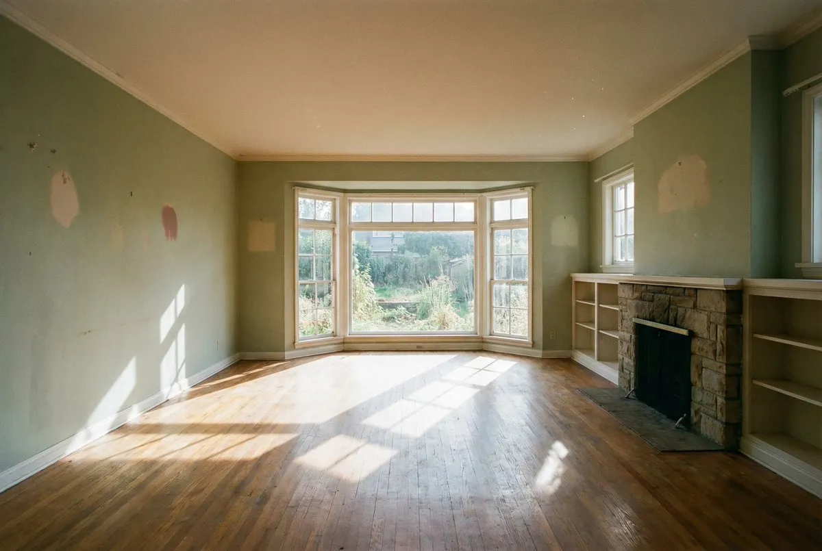 Empty Living Room with Bay Window & Hardwood Floor - Architecture, Interior - AI Generated Image