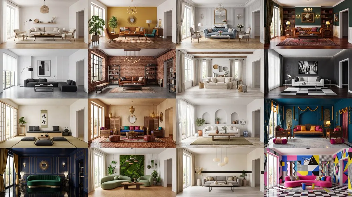 16 Diverse Living Room Interior Designs & Home Decor Inspiration - Architecture, Interior - AI Generated Image