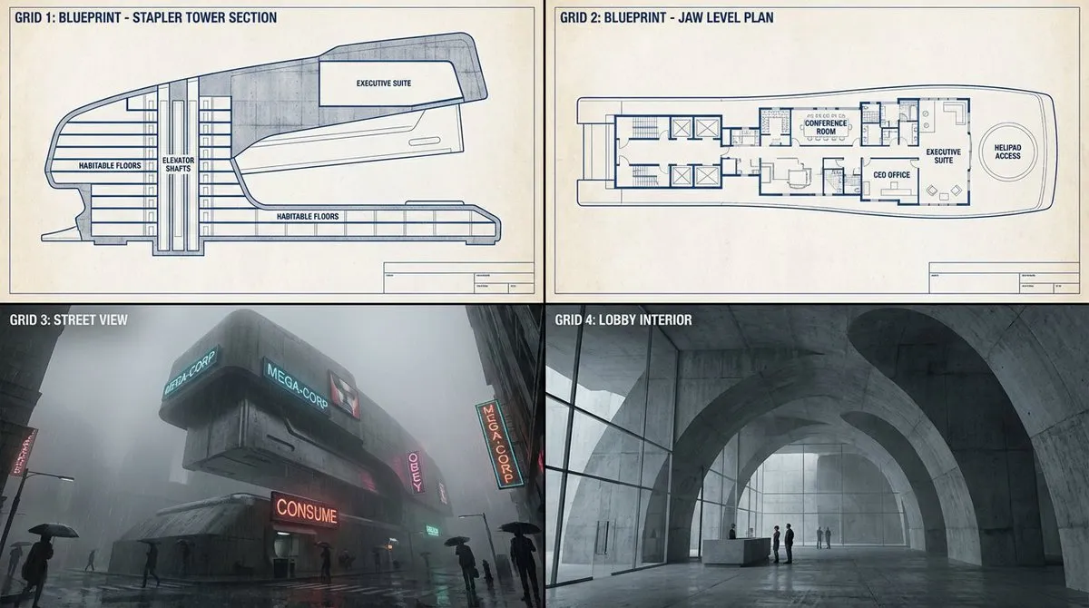 Dystopian Mega-Corp Skyscraper: Futuristic Architecture Concept - Architecture, Interior - AI Generated Image