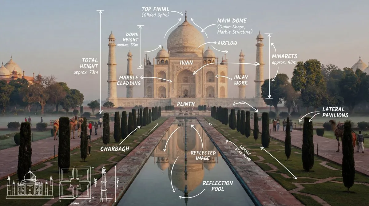 Taj Mahal Architecture & Gardens: Serene Reflection Pool View - Architecture, Interior - AI Generated Image