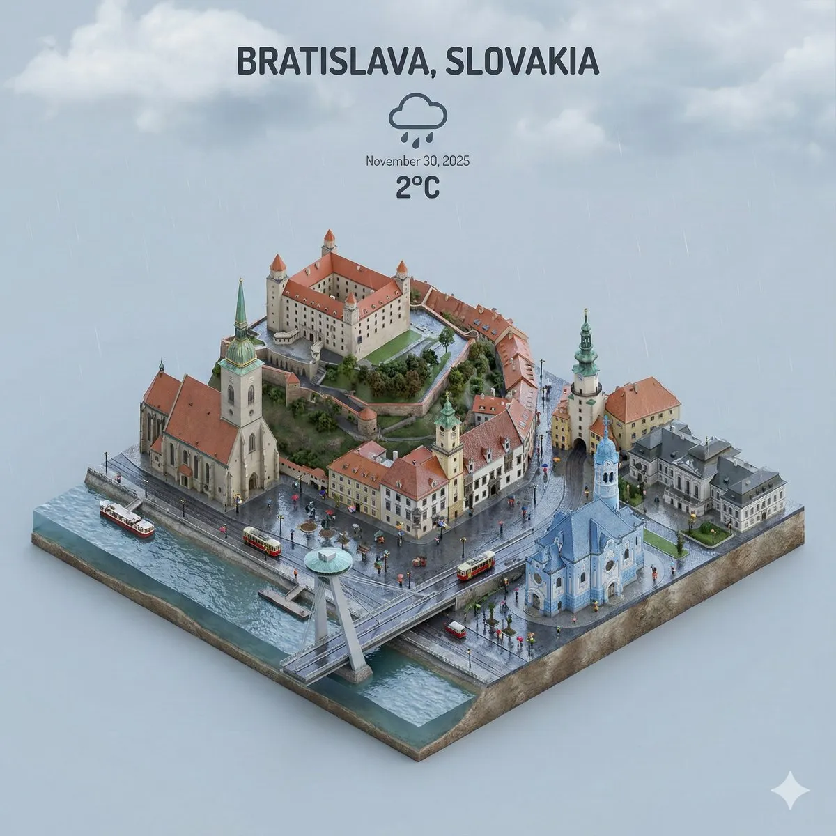 Bratislava 3D Miniature Cityscape | Rainy Day Render - 3D, Miniature - AI Generated Image