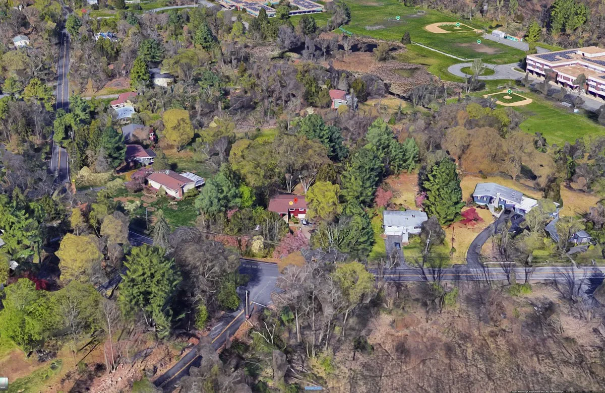 Aerial Suburban Landscape: Houses, Trees & Fields - Nature, Landscape - AI Generated Image
