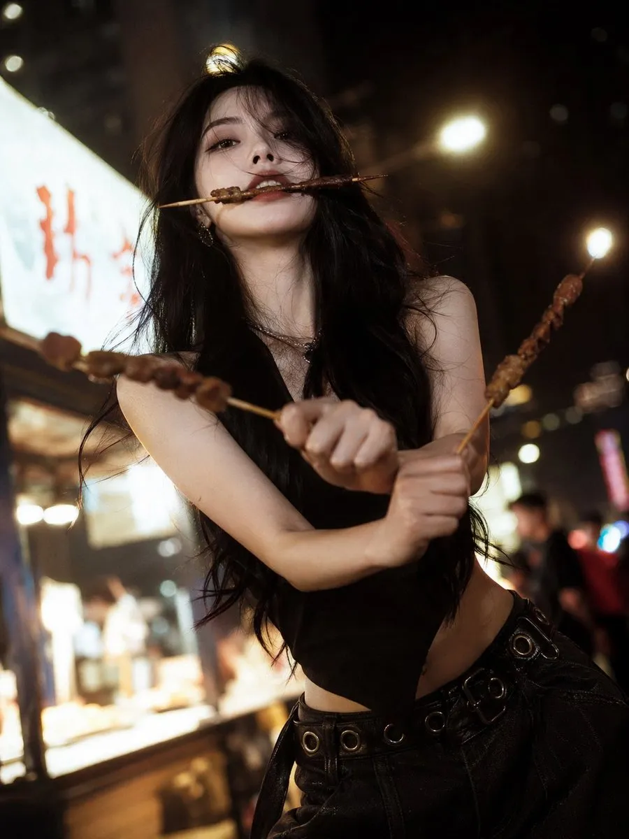 Gorgeous Night Market BBQ Fashion Portrait - Storyboard, Photography, Abstract - AI Generated Image