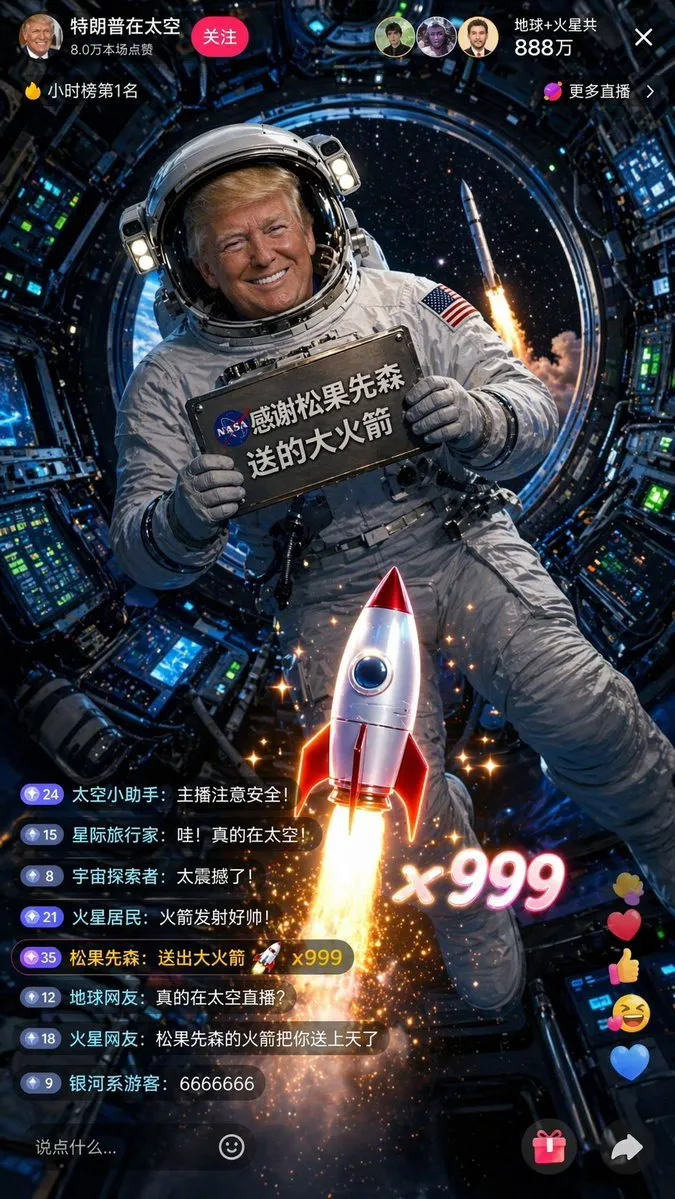 Trump Space Station Douyin Livestream - Livestream, Tech, Interface - AI Generated Image