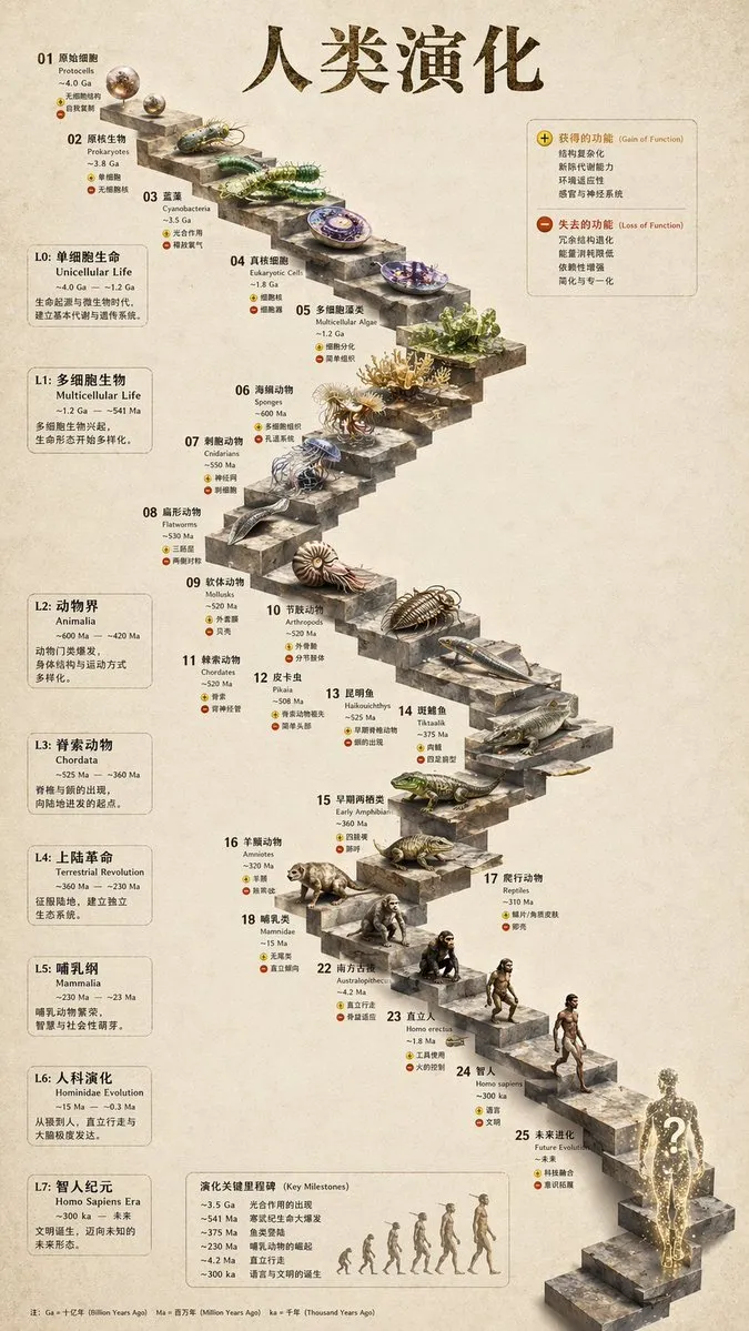 Stunning 3D Human Evolution Stone Staircase - Photography, Infographic, Portrait - AI Generated Image