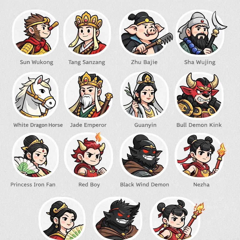Journey to the West Character Avatar Grid - Portrait, Abstract, Animal - AI Generated Image