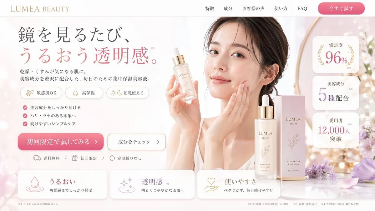 Lumea Beauty Skincare Landing Page - Product, Typography, Portrait - AI Generated Image