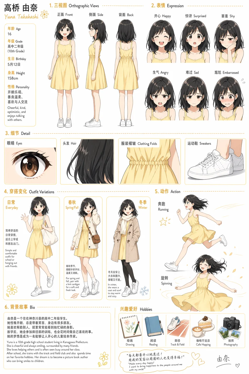 Anime Character Design Reference Sheet - character design, anime - AI Generated Image